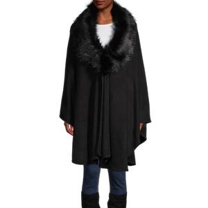 Faux fur trimmed cape